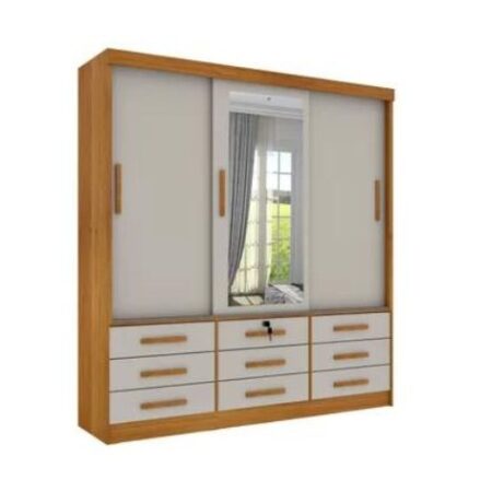 Guarda Roupa Casal Chicago Tcil Com Espelho 3 Portas  Cinamomo/Off White