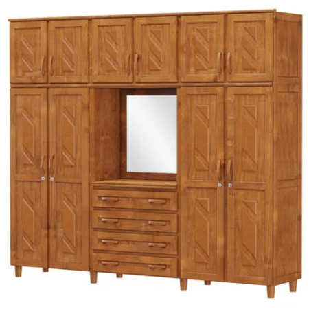 Guarda-roupa 10 Portas 4 Gavetas Freijó Capelinha Madeira Pinus - Cavazotto